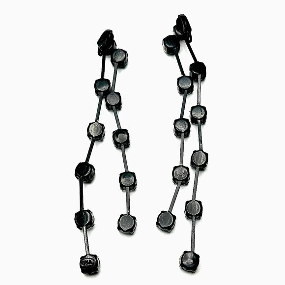 1980s KJL Couture Collection Rhinestone Drop Earrings—Clear & Smokey Gray — NWT - Picture 5 of 9